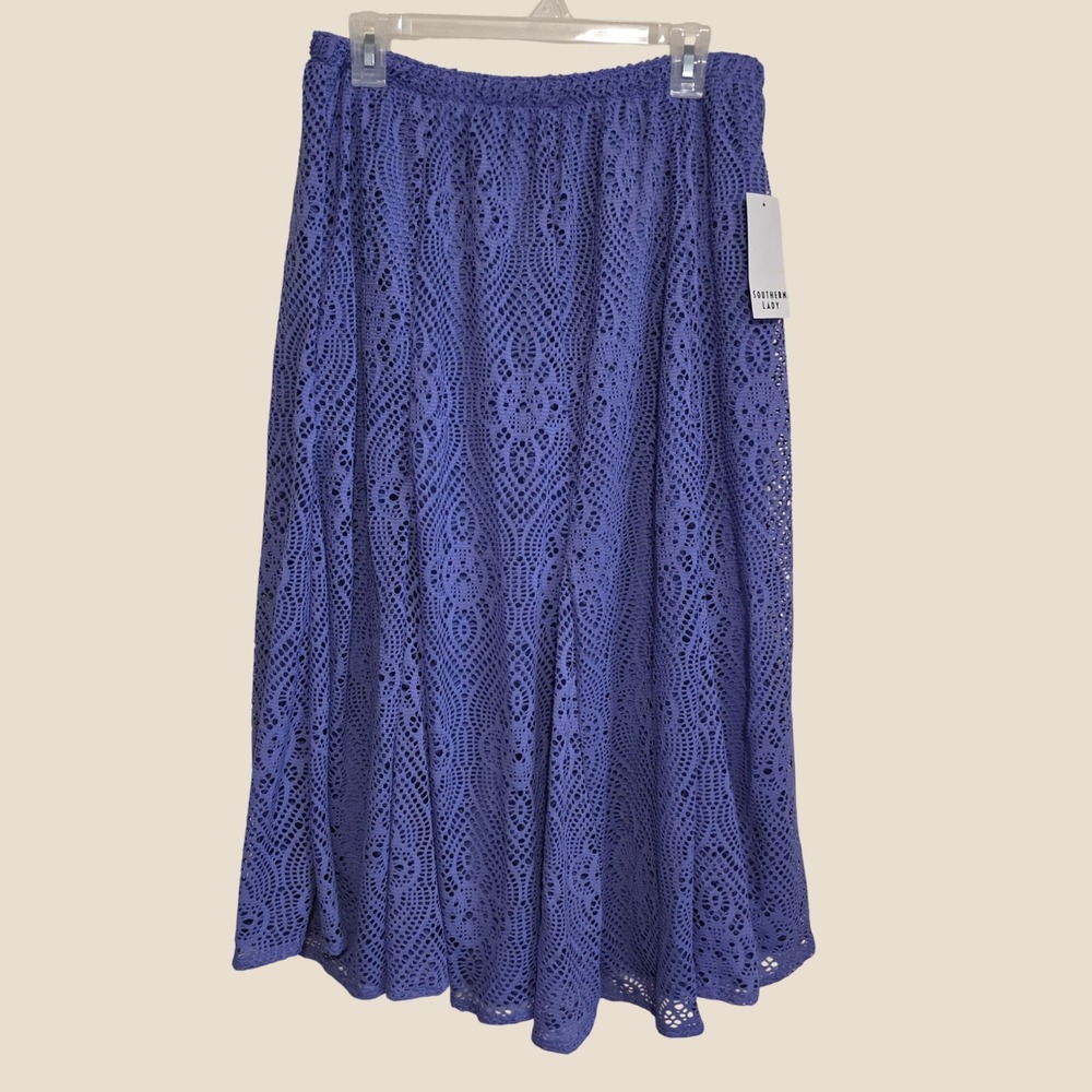 Womens Lace Midi Skirt Size Medium Purple Crochet Elastic Waist Whimsigoth